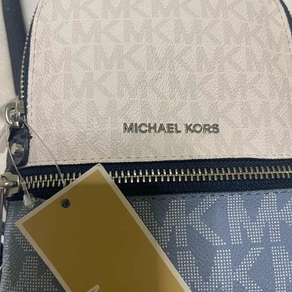 Michael Kors Rhea Mini Color-Block Logo Chambry/Navy Backpack - Picture 7 of 15
